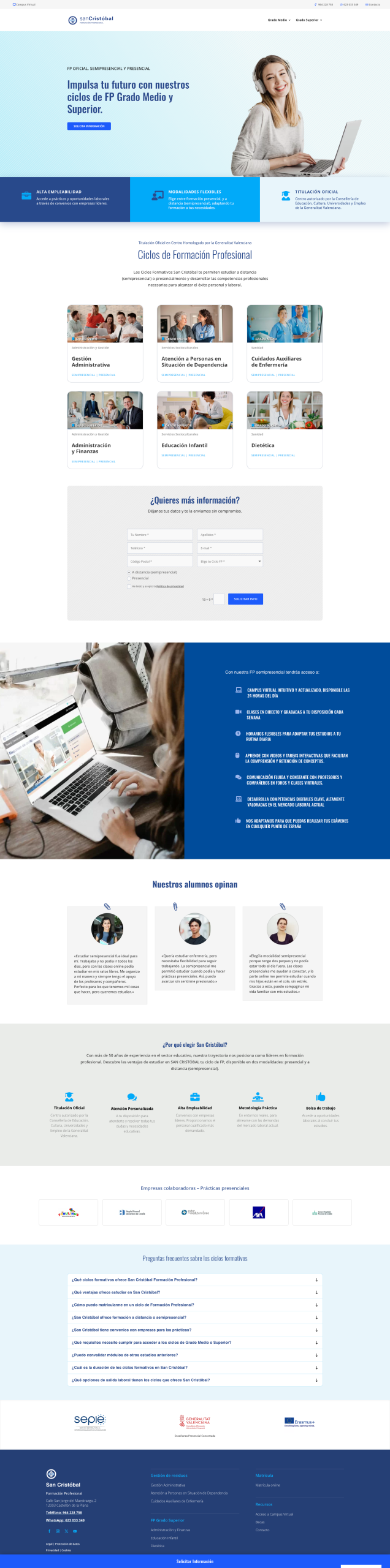 Página de inicio de la web para cursos online