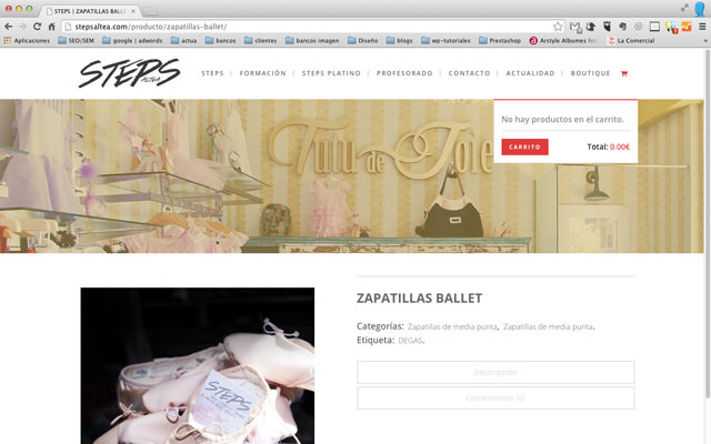 carrito de tienda en pagina de inicio